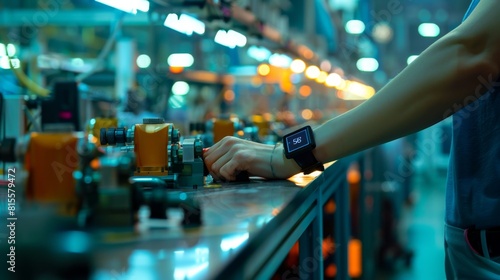 Wallpaper Mural A young worker using a smartwatch to monitor settings on factory production line. Torontodigital.ca