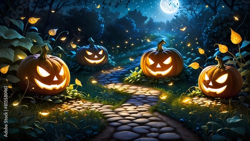 Halloween background with creepy pumpkins illustration