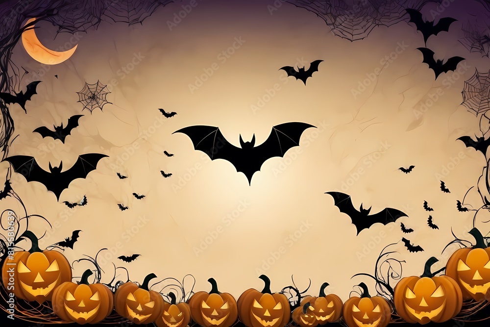 Halloween background with pumpkins and bats Halloween background with pumpkins and bats