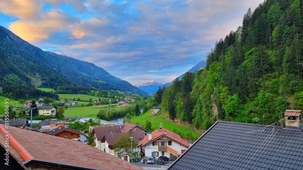 St. Leonhard in Passeier - South Tyrol - View of the Passeier Valley. On the horizon are the Laugenspitze mountains St. Leonhard in Passeier - South Tyrol - View of the Passeier Valley. On the horizon are the Laugenspitze mountains
