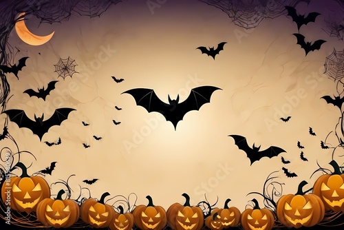 Halloween background with pumpkins and bats