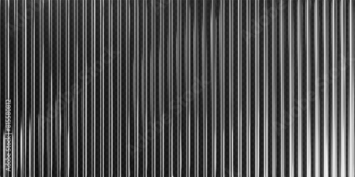 3d transparent ribbed glass background with refraction effect. Reeded glass with black and white gradient. Render of corrugated wall with overlay reflection light on dark. 3d vector background