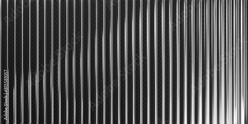 3d transparent ribbed glass background with refraction effect. Reeded glass with black and white gradient. Render of corrugated wall with overlay reflection light on dark. 3d vector background