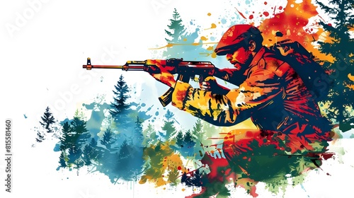 Courageous Jewish Partisan Battling in Autumnal Eastern European Woodland