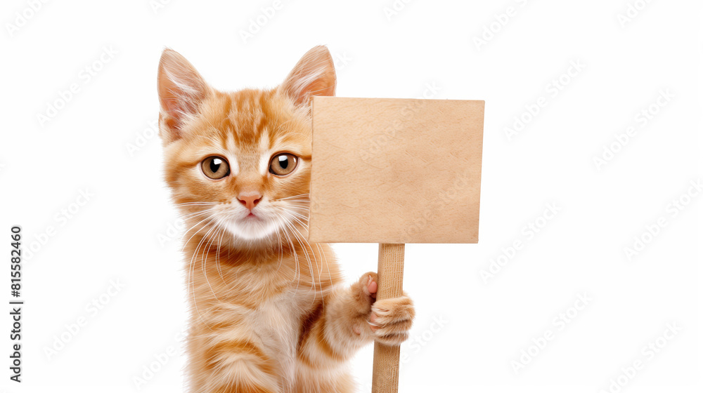 cute cat Holding Blank Sign isolated on white background cute cat Holding Blank Sign isolated on white background