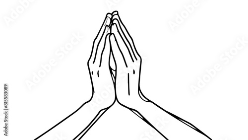 Praying Hands Black Outline, isolated on White or Transparent Background, Vector Illustration
