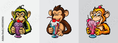 Happy monkey enjoys a milkshake vector, Generative AI