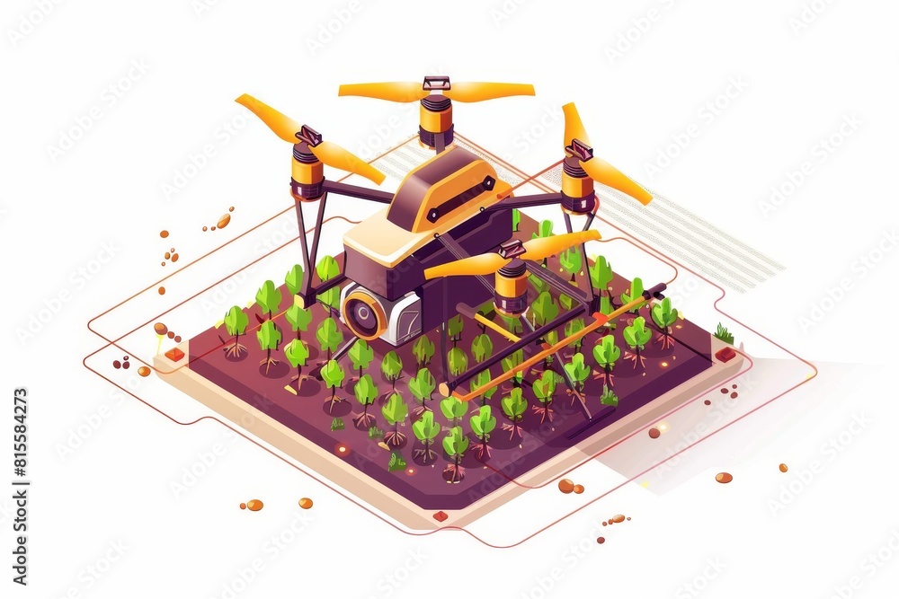 Smart farming uses unmanned drone technology for agricultural research, employing aerial vehicles to water and seed fields efficiently Smart farming uses unmanned drone technology for agricultural research, employing aerial vehicles to water and seed fields efficiently
