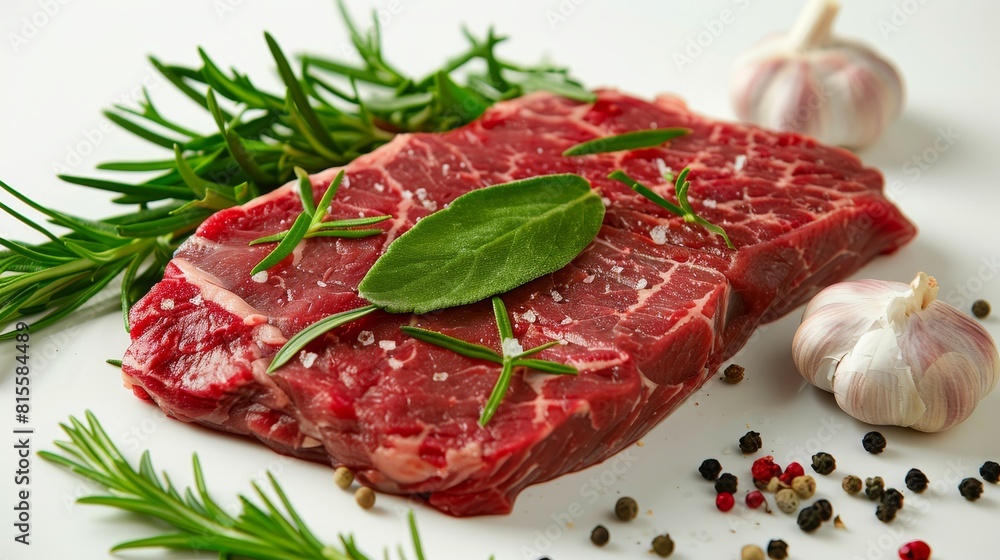 Close-up of a raw Flat Iron steak, emphasizing its rich marbling and fresh texture, ideal for advertising culinary excellence, isolated background Close-up of a raw Flat Iron steak, emphasizing its rich marbling and fresh texture, ideal for advertising culinary excellence, isolated background
