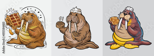 Walrus with whipped cream loves waffles, Generative AI