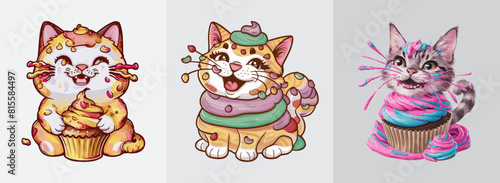 Cute cat with cupcake frosting vector, Generative AI