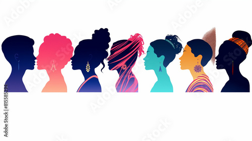 Global Unity in Diverse Cultures: Silhouette Profiles of Multiracial Women in Vector Illustration Set, Promoting Solidarity and Connection in Global Society
