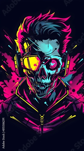 Esports Character with Personalized Emblem on Synthwave T Shirt
