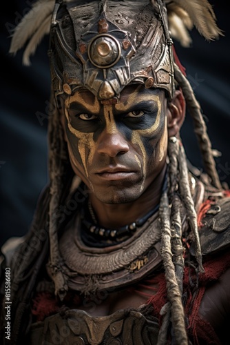 Angry tribal warrior. Closeup Portrait. Ai generative