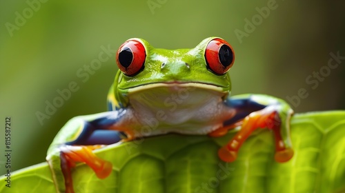 Redeyed Tree Frog Agalychnis callidryas animal with big red eyes in the nature habitat Costa Rica Beautiful frog in forest exotic animal from central America : Generative AI