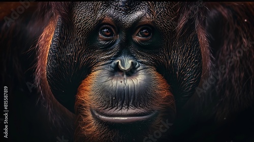 The face of an Orangutan Bornean Orangutan orangutan Pongo pygmaeus portrait : Generative AI photo