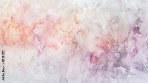 Delicate watercolor washes in pastel shades, blending together softly, creating a gentle abstract background on a white canvas.