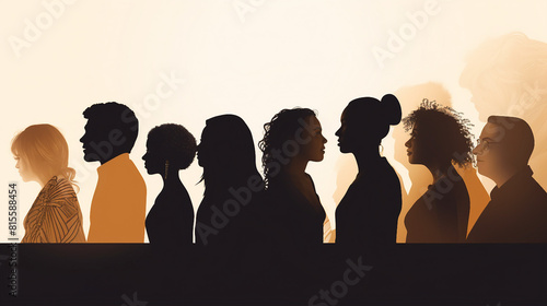 Global Harmony: Silhouette Profile of Multicultural Men and Women Embracing Unity and Racial Equality in a Diverse Society | Friendship and Anti-Racism Concept