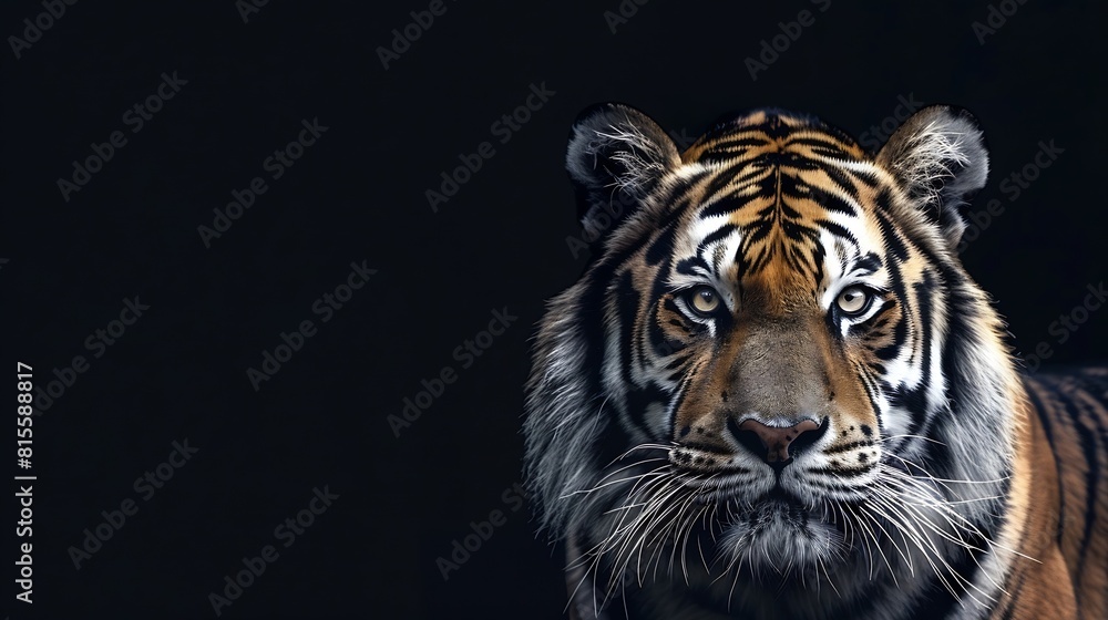 Fototapeta premium Tiger face on black background : Generative AI