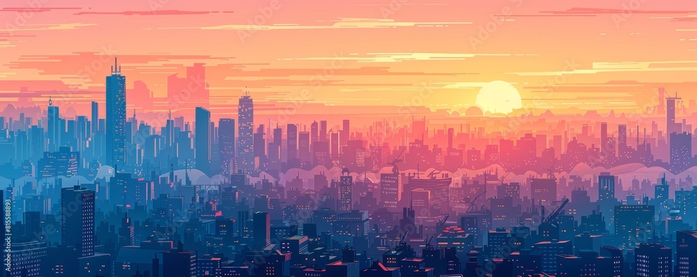 A dystopian cityscape dominated by towering skyscrapers and sprawling slums, with the affluent elite living in luxury high above the impoverished masses below.   illustration.