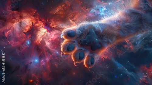 A giant cat paw reaches out from a swirling nebula in space. photo