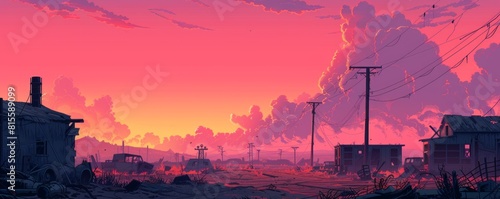 A post-apocalyptic wasteland where mutated creatures roam amidst the ruins of civilization, with toxic clouds and irradiated landscapes stretching to the horizon.   illustration.