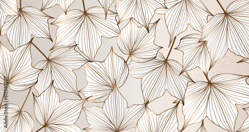 Luxurious botanical background with golden unusual leaves.