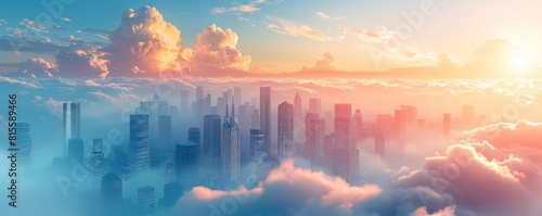 A futuristic cityscape where skyscrapers stretch into the clouds  their sleek surfaces gleaming in the sunlight.   illustration.