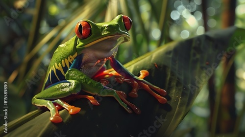 Redeyed Tree Frog Agalychnis callidryas animal with big red eyes in the nature habitat Costa Rica Beautiful frog in forest exotic animal from central America : Generative AI photo