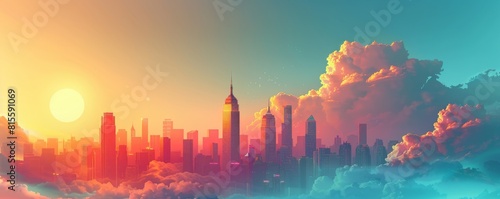 A retro-futuristic cityscape where gleaming towers rise above the clouds, where technology and progress reign supreme.   illustration. photo