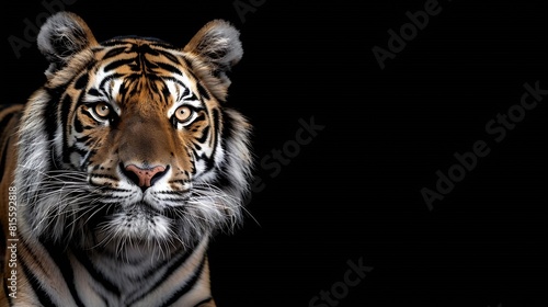Tiger face on black background : Generative AI