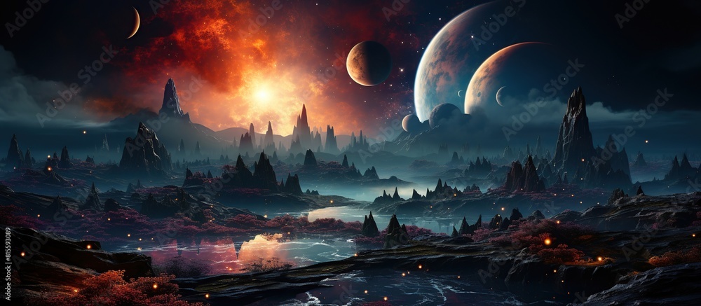Universe scene with planets, stars and galaxies in outer space showing the beauty of space exploration.