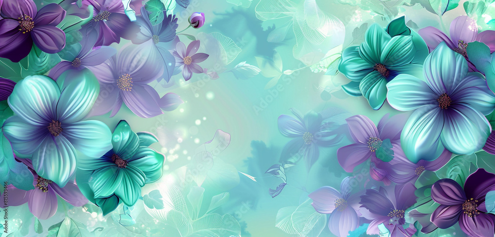 Crisp pale turquoise and vibrant violet, abstract floral summer motif. Crisp pale turquoise and vibrant violet, abstract floral summer motif.