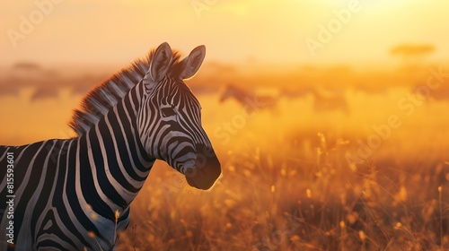 Zebra at sunset in the Serengeti National Park Africa Tanzania   Generative AI