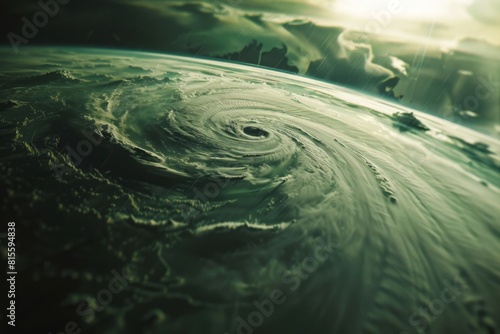 Hurricane weather from space, styled with lensbaby optics, an extreme angle, and strong facial expression. photo