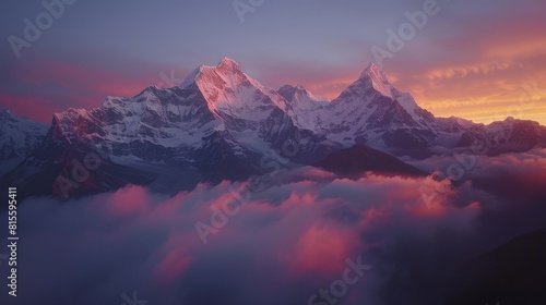 Himalayas mountain range at sunset. #815595411