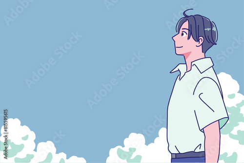 夏に向かってやる気のある笑顔の男子学生