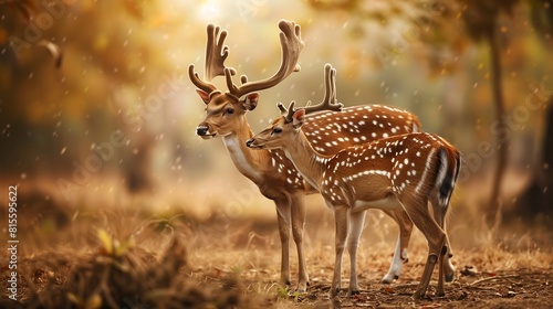 Chital or cheetal Axis axis spotted deers or axis deer in nature habitat Bellow majestic powerful adult animals   Generative AI