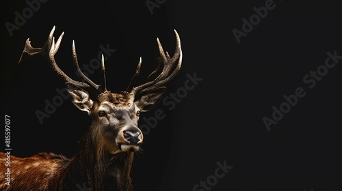 Red deer portrait on black background   Generative AI