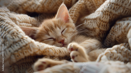 Cozy Slumber: Sleepy Kitten in Blanket © William