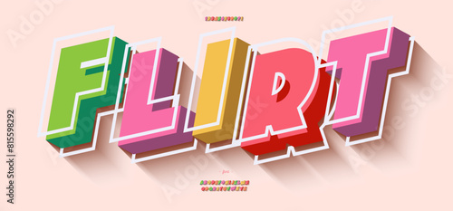 Flirt font 3d bold line style for party poster, t shirt, flyer, decoration, card, sale banner, printing on fabric, industrial. Cool typeface. Trendy alphabet. Vector 10 eps