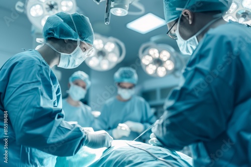 Hospital operating room decor  portrait of a skilled male surgeon performing surgery
