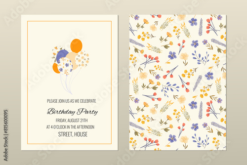 Birthday card with baloons and  typography design in pastel colors. Great for birthday parties, textiles, banners, wallpapers, wrapping. Trendy design for cards, invitations, email header.