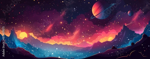 A celestial dreamscape where celestial bodies of all shapes and sizes drift through the void  creating a mesmerizing display of cosmic beauty.   illustration.