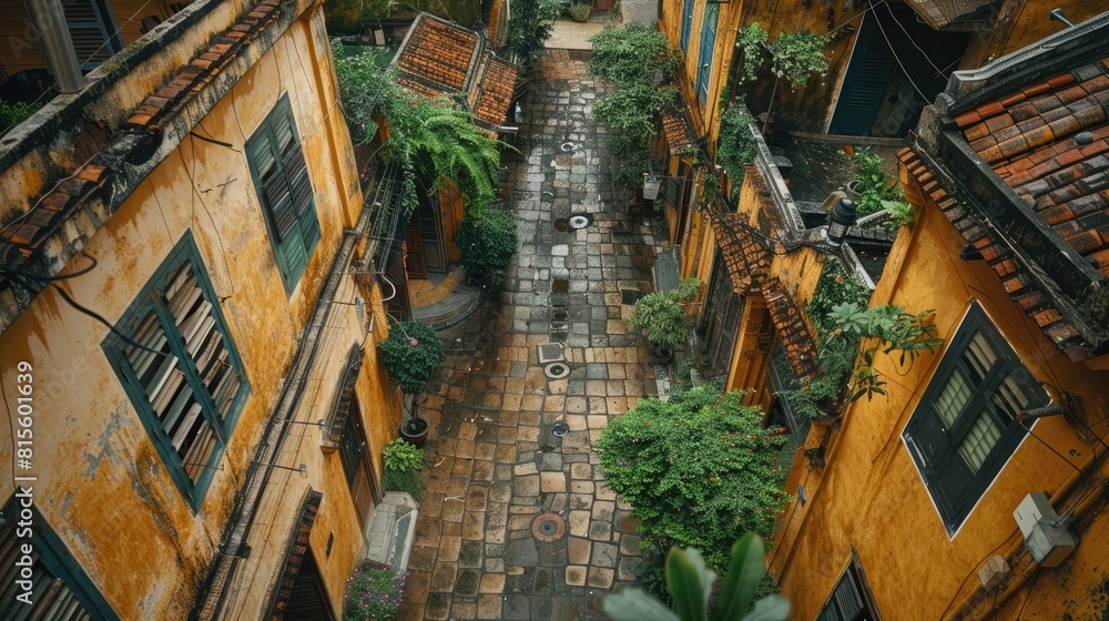 Fototapeta premium The photo shows a narrow street in an old town