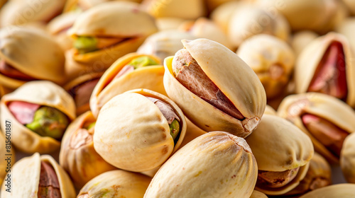 macro close up of pistachios (Pistacia vera) - nuts and healthy food concept photo