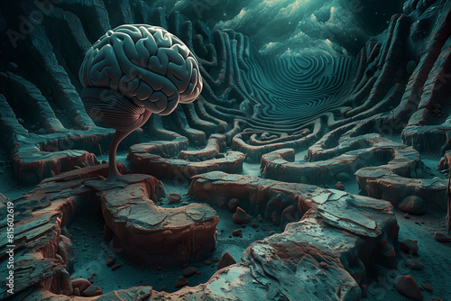 Surreal fantasy abstract image of brain and maze