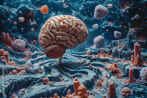 Surreal fantasy abstract image of brain and maze photo