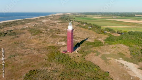 Aerial view of the Westhoofd Lighthouse at Ouddorp Beach. photo