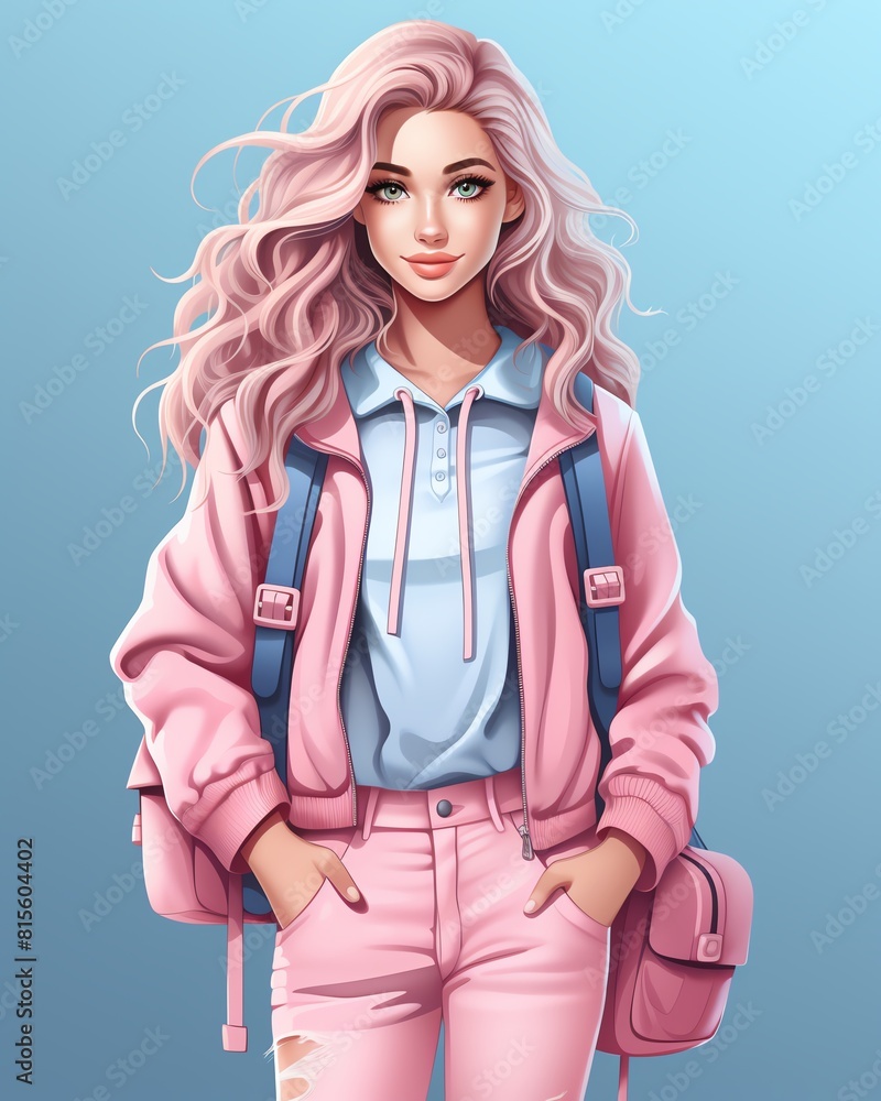 Back to school outfit flat design front view stylish first day look theme cartoon drawing colored pastel Back to school outfit flat design front view stylish first day look theme cartoon drawing colored pastel